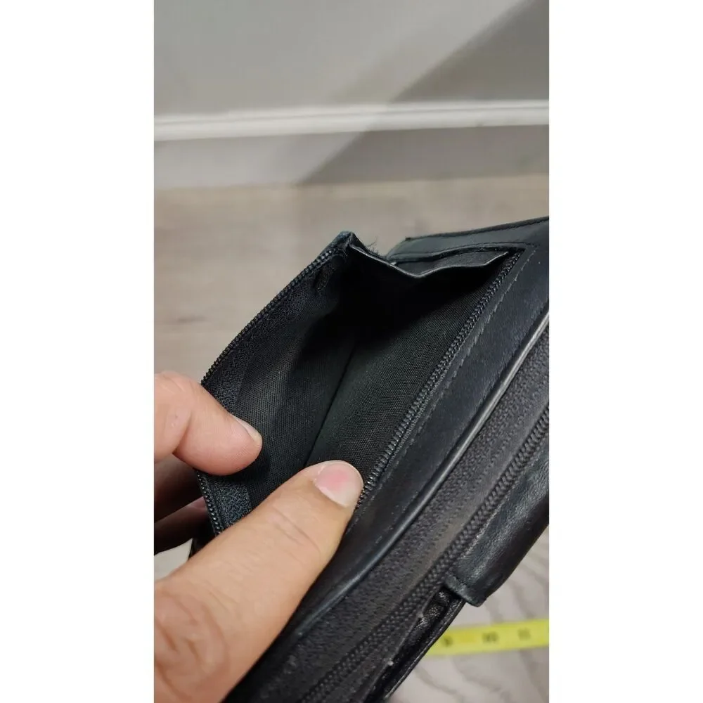 Rolfs Black Leather tri fold‎ multi compartment wallet